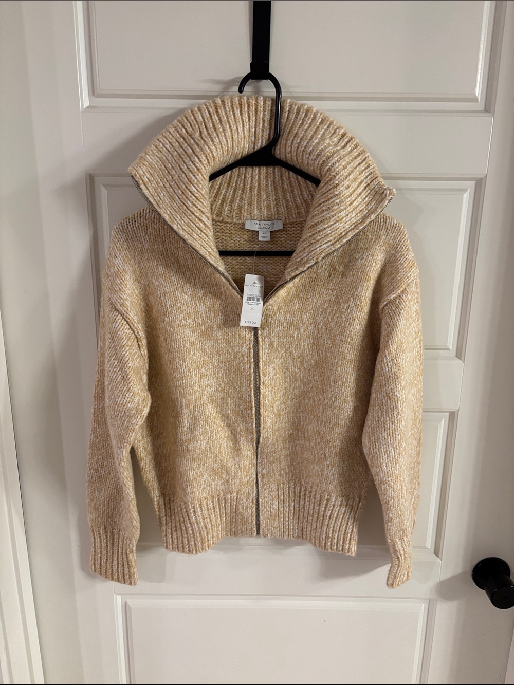 Ann Taylor Zip-Front Turtleneck Sweater - Cream - Picture 2 of 6